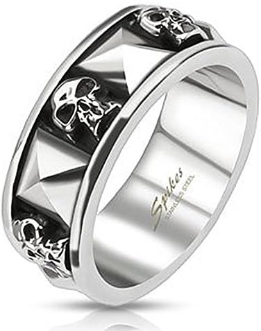 Gothic Silver Pyramid Skull Biker Men's Stainless Steel Skull Ring
