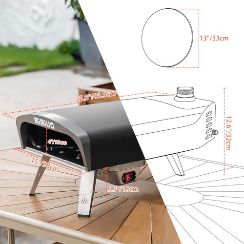 Mimiuo Gas Pizza Oven with Rotating Function for the Garden, Portable Pizza Oven Outdoor with 33 cm Round Pizza Stone and Pizza Shovel, Black (Global Patent)