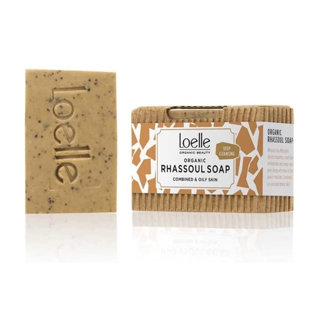 Loelle - Rhassoul Handmade Natural Clay Soap - Face and Body Solid Soap Bar, Ideal for Oily and Combination Skin Type - Organic Beauty Products Made in Morocco (75g)