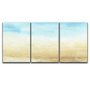 3 Panel Canvas Wall Art - Watercolor Painting Style Seascape - Giclee Print Gallery Wrap Modern Home Art Ready to Hang - 16"x24" x 3 Panels