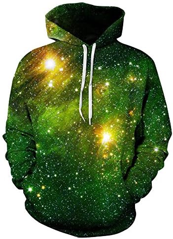 NAYINLAN Unisex 3D Galaxy Print Pullovers Drawstring Hoodie Sweatshirt,Green,XXL/XXXL