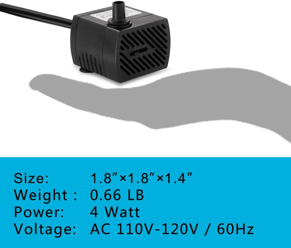 FREESEA 95 GPH 4W Ultra Quiet Mini Submersible Pump for Aquariums, Fish Tank, Pond, Fountain Water Pump (1PCS) : Pet Supplies