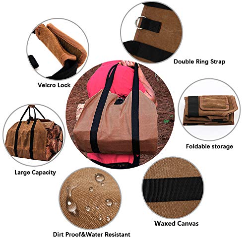 Wrightus Log Carrier Waxed Canvas Firewood Carrier Tote Bag Long Strap Fireplace Wood Stove Accessories Heavy Duty Durable - Thumbnail 2