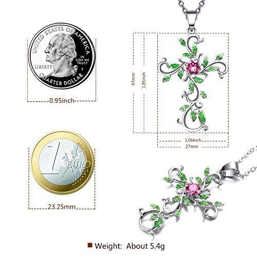 Angelady God We Trust Green Tree Women Cross Pendant Necklace Crucifix Chain for Women Girls Mother Moms Wife Girlfriend Gifts,Pink Crystal from Swarovski