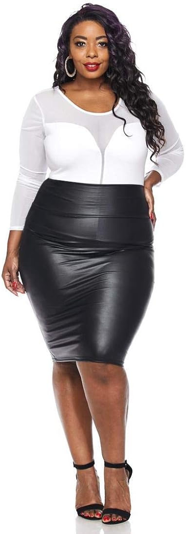 plus size high waisted leather skirt