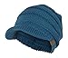 Jiaolun Teal Cable Ribbed Knit Beanie Hat w/Visor Brim – Chunky Winter Skully Cap