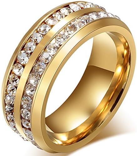 Mens Womens 8MM Titanium Rings 18K Gold Plated Channel Set CZ Promise Engagement Band Rings Size 6-13