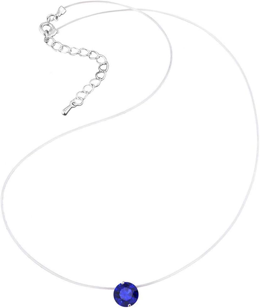 Zircon Stone Transparent Invisible Fishing Line Pendant Necklace for Women Girls Choker Necklace Jewelry Gifts,D