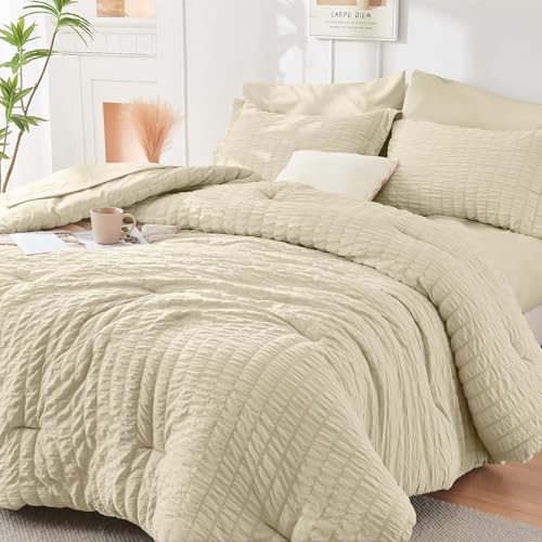 HYMOKEGE Oatmeal Seersucker Comforter Set Full Size