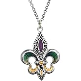 DianaL Boutique Fleur De Lis Mardi Gras Pendant Necklace with 18" Stainless Steel Chain Gift Boxed Fashion Jewelry