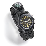 Equipped Outdoors Survival 6 in 1 Paracord Survival Safety Watch, Black