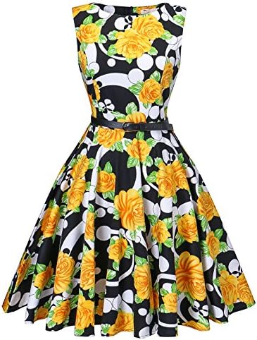 VOGVOG Fedie Women Boatneck Sleeveless Vintage Tea Cocktail Dress with Belt Size S-4XL