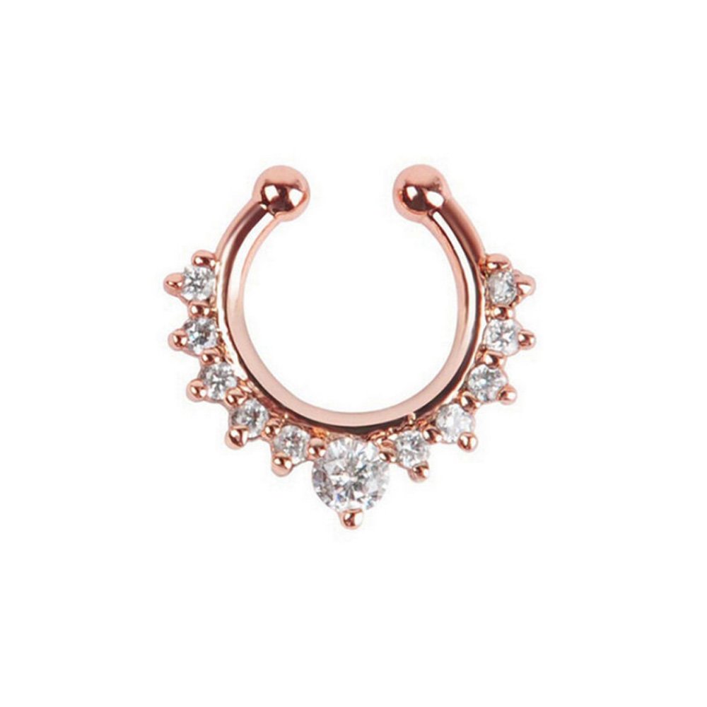 Septum Fake Nose Ring Jewelry,Women Girls Septum Ring Crystal Faux Nose Rings Non-Piercing Body Jewelry Clip On Clicker Black/Silver/Gold/Rose Gold- Gift Choice (8 PCS)