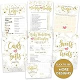 Baby Shower Games - Gender Neutral (5 Activities for 50 Guests, 5x7 Cards) - Baby Predictions, Baby Bingo, Emoji, Advice, Mommy or Daddy - Gender Reveal Party Supplies Favors Decorations