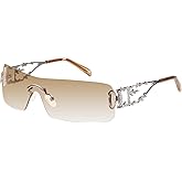 mosanana Y2K Rhinestone Flame Rectangle Sunglasses for Women with Bling Glitter MS52350