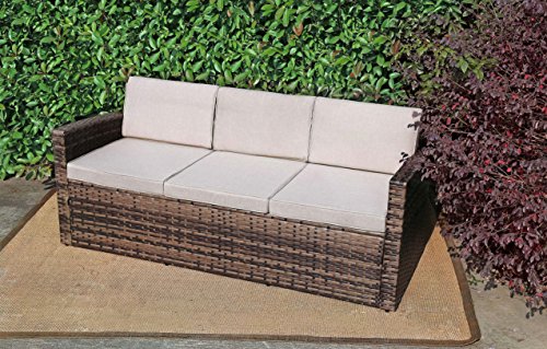 Baner Garden A101 Outdoor 1Piece Three Seater Rattan Pool Patio Garden Sofa with Cushions, Mixed ...