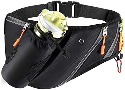 FANSIY Running Belts Waist Pack Waterproof Fanny Pack with Water Bottle Holder for Men Women Running Belt with Reflective Tabsfor Hiking Travel Sports Fitness Adjustable Running Pouch