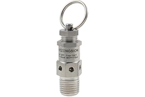 HEZONGSION 1/4" NPT Male Stainless Steel SS304 Mini Adjustable Relief Safety Valve With Lock, 150psi Set Pressure, 115-175psi Adjustable Range