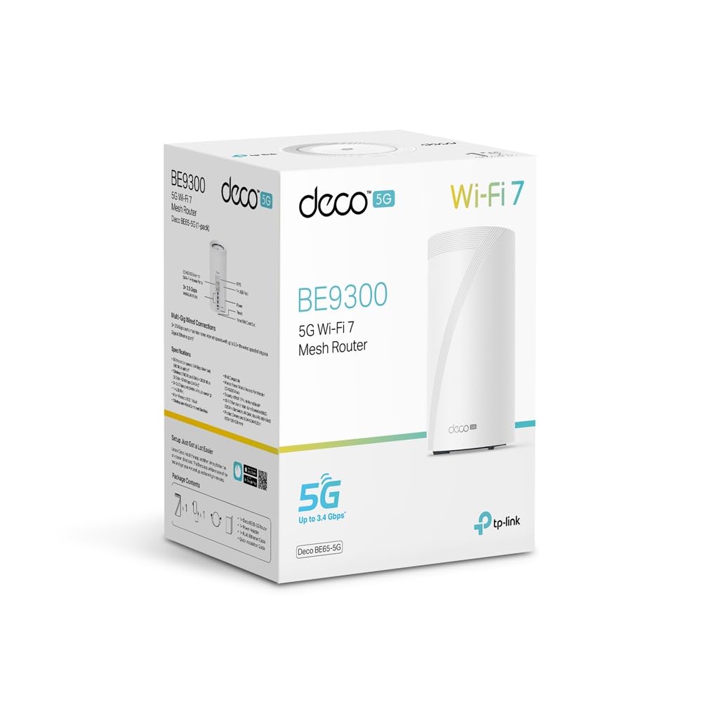 Tp-Link Deco Be65 5G(1-Pack) Whole Home Mesh Wi-Fi 7 System, Be9300 Tri-Band Wifi Booster, Ai-Driven Wifi Router, Connect Over 200 Devices, 2.5G Connectivity Wired &Amp;Wireless, Gaming&Amp;4K, Easy Setup - View 7