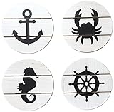 A Kitchen Wish Nautical Theme Rustic Wood Design Drink Coasters, Set of 4
