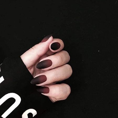 Amazon 偽の爪マットグラデーション黒と赤の純粋な色24個ゴシックミドルロングサイズlafyフルネイルのヒントかわいい装飾された偽の爪 Sclposter ネイルチップ 通販