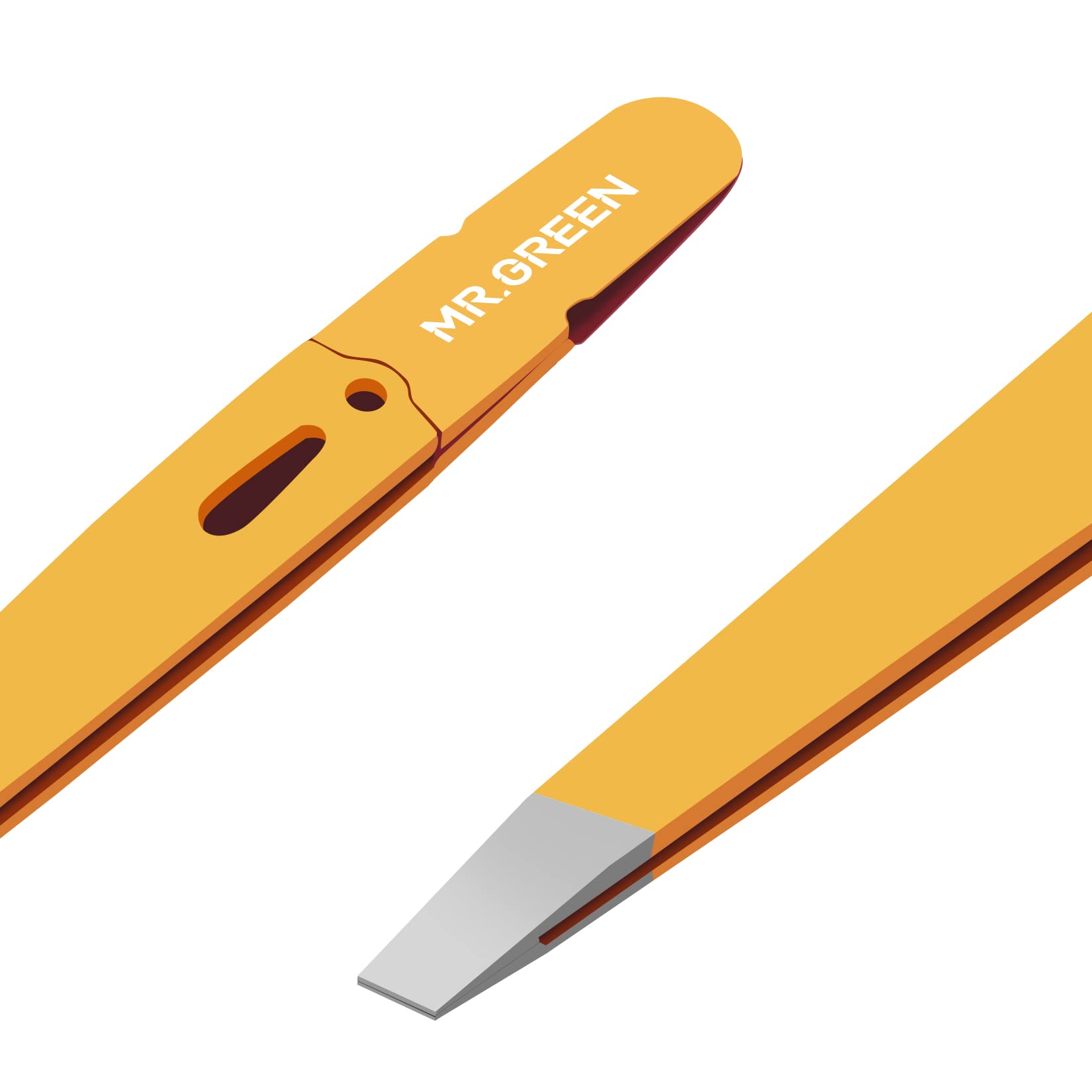 MR.GREEN Classic Stainless Steel Bevel Tip Eyebrow Tweezers for Women and Men, Precision Facial Ingrown Hair Tweezers (Orange)