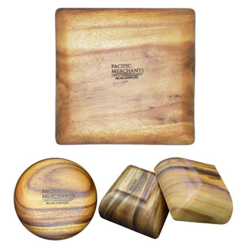 Acaciaware Acacia Wood 4-inch by 1.5-inch Square Dipping and Nut Bowls, Sushi Soy Sauce Set of 4
