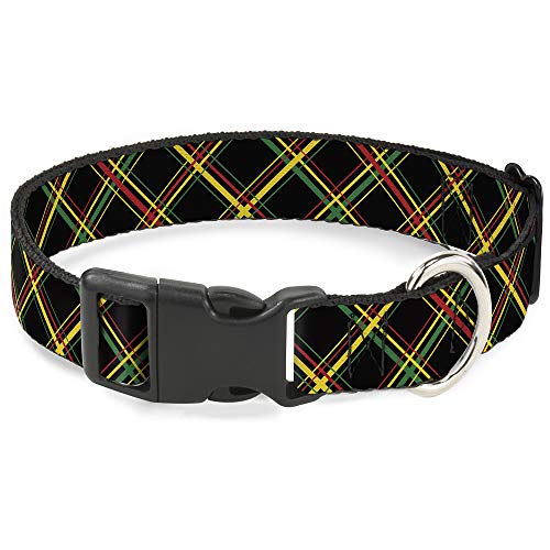 Buckle-Down 18-32" Plaid X Rasta Plastic Clip Collar, Wide Large