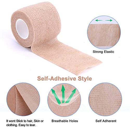 Self-Adhesive Cohesive Wrap Bandage Flexible Stretch Tape Athletic Strong Elastic First Aid Tape for Wrist, Ankle Sprains, Swelling 12 Packs, 1Inch X 5Yards