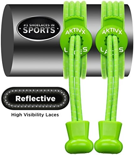AKTIVX SPORTS LACES - No Tie Elastic Shoelaces that Lock, Replacement Running Shoe Laces for Men, Women,Adults, Seniors &amp; Kids Sneakers, Cleats, Boots (Neon Green Reflective)