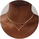 Layered Initial Necklace for Women 18K Gold Plated Stainless Steel Layer Letters Necklace Gold Initial Tiny Letter Pendant Personalized Name Necklace
