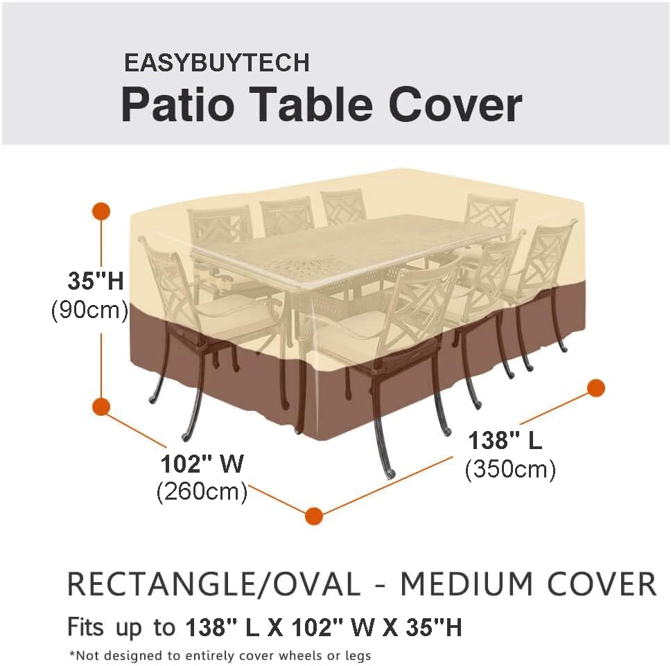 EASYBUYTECH Waterproof Patio Furniture Set Cover, 600D Lawn Patio Furniture Cover with Padded Handles, Patio/Outdoor Table Cover, Patio/Outdoor Dining Rectangular Table Chairs Cover,350x260x90cm