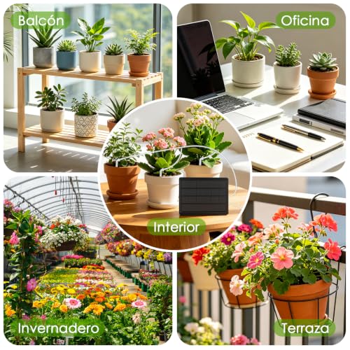 ZWOOS Riego por Goteo Solar, Sistema De Riego Automático con Temporizador, Manguera 15M & 20 Goteros, Recargable USB-C, Kit Riego por Goteo para hasta 20 Plantas, Balcón e Invernadero