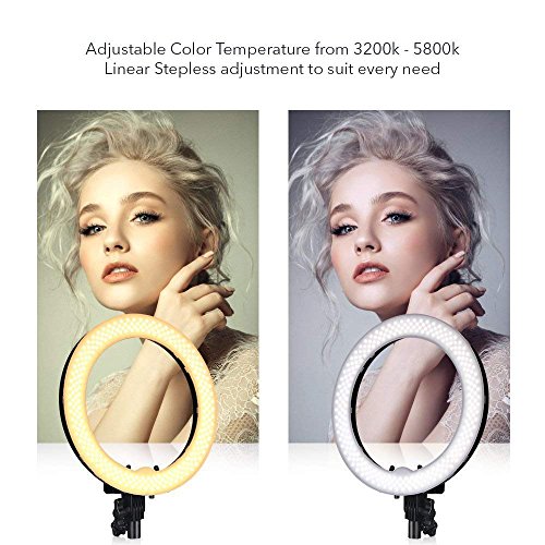 Neato Tek 18 inch Photo Video Bi-Color LED Selfie Ring Beauty Light Stand, LED Dimmable & Color Temperature Adjustable Makeup Circle Lighting Kit