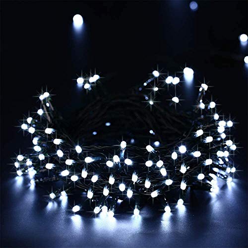 MAOKOT Solar Christmas Lights, 72ft 1Pack 200LED 8 Modes Solar String Lights, Outdoor Waterproof Solar Powered Christmas Decorative Lights for Lawn Garden Home Xmas Party (White)