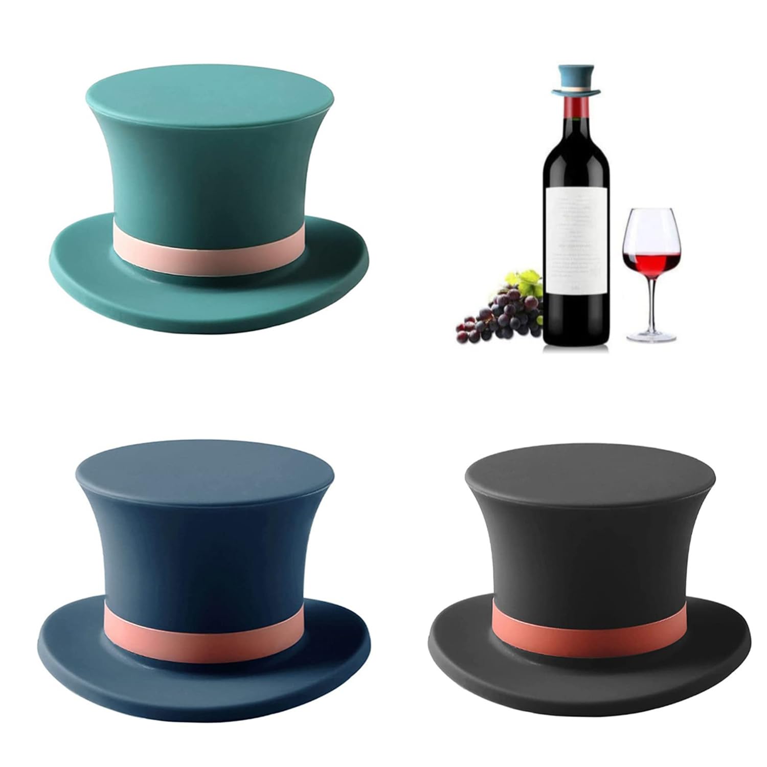 winmiya 3Pcs Wine Bottle Stoppers Silicone Bottle Stoppers Funny Top Hat Bottle Stopper Reusable Silicone Stopper Cap Reusable Bottle Saver Sealer Wine Cork for Wine Bottle Beer Corks