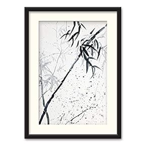 Black Paper Framed Canvas Wall Art for Living Room, Bedroom Traditional Chinese Words and Plants Canvas Prints for Home Decoration Ready to Hanging - 23x31 inches