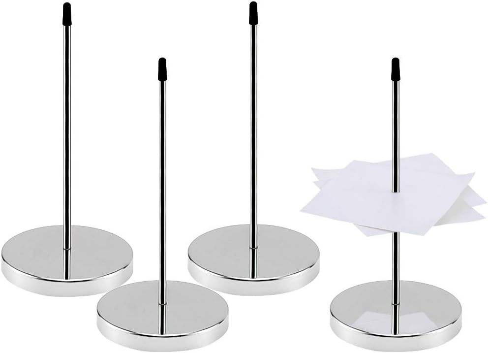 ZDNT 4 Pcs Paper Memo Holder, Metal Receipt Bill Holder Spike with Round Base for Restaurant Kitchen Office Hotel