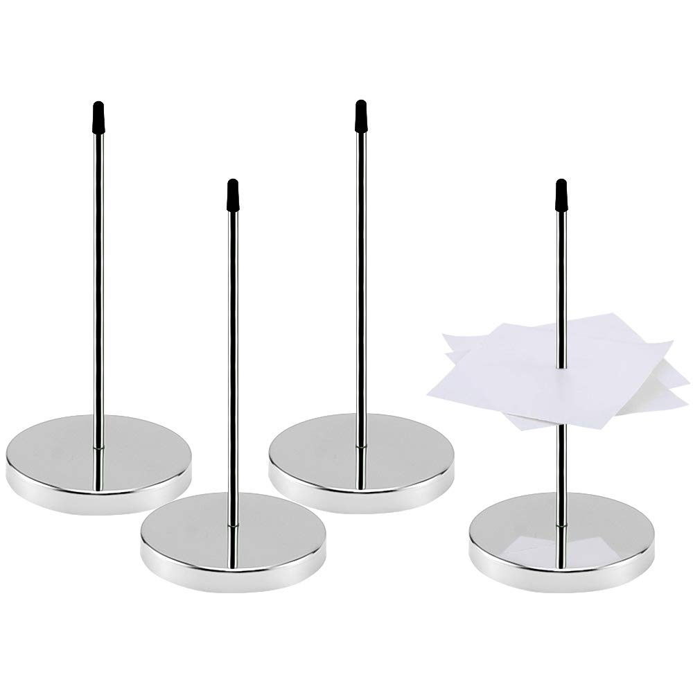 ZDNT Stainless Steel Metal 4Pcs Receipt Holder Spike, Round Base Memo Holder for Restaurant Kitchen Office Home School