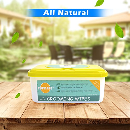 PUPMATE All Natural Pet Grooming Wipes, 100 Fresh Counts, Extra Moist & Thick, Rapid Deodorizing and Cleanup, Hygienic and Hypoallergenic Pet Care for Dogs & Cats, Puppies & Kittens (Natural)