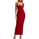 Felyra Women's Bodycon Maxi Dress V Neck Sleeveless Ruched Formal Wedding Guest Party Long Dresses with Scarf
