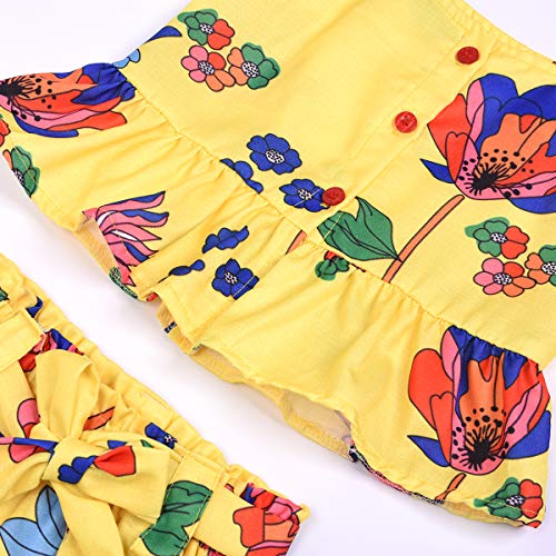 2Pcs/Set Fashion Toddler Kids Baby Girl Sleeveless T-Shirt Top+Floral Denim Shorts Outfits (Floral-Yellow, 5-6 Years)