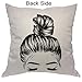 Moslion Girl Decorative Pillow Case Sketch of Woman with Fashion Bun Perfet Eyebrow Eyelash Throw Pillow Cover Square Accent Cotton Linen Home 18x18 Inch Black White
