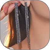 Cubic Zirconia Tassel Dangle Earrings,Sparkling Rhinestone Long Drop Earrings,Aesthetic Valentine's Day Jewelry Gift for Women