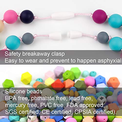 TUXEPOC Sensory Chew Necklace for Kids,Girls/Boys Silicone Teething Necklace for Baby,Oral Sensory Chew Toys Teether Necklace Chewing Designed for Autism, ADHD, BPA Free Chew Beads (Pink)