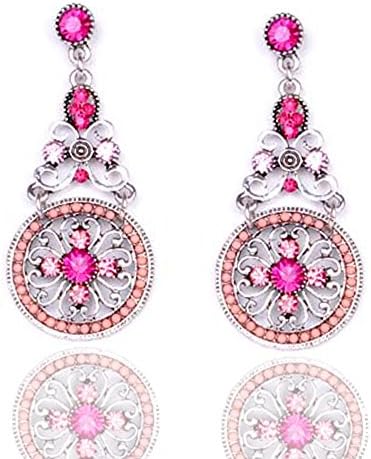 DongStar Fashion Jewelry Vintage Heart Flower Chandelier Dangle Earrings (Pink)