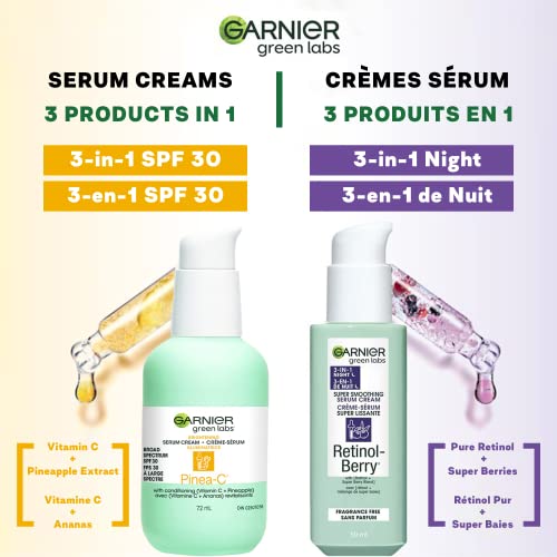 GARNIER GREEN LABS PINEA-C 3-IN-1 BRIGHTENING SERUM CREAM, 24H MOISTURE + SERUM + SPF 30 WITH VITAMIN C, 2.4 FL OZ (72ML), 1 COUNT (PACKAGING MAY VARY)
