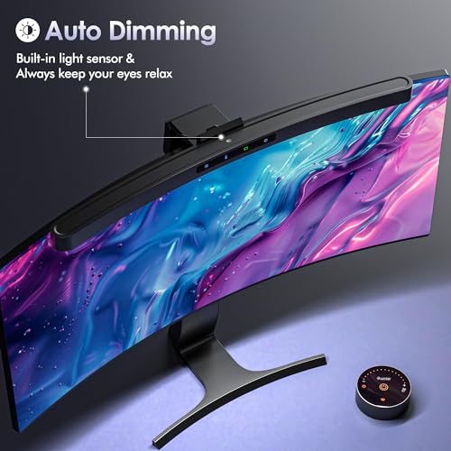 Quntis Curved Monitor Light Bar with Remote &Touch, Auto Adjustable Brightness and Colour Temperature Eye-Care USB Computer Lamp with Multifunction Shelf Screen Light Bar, No Glare Home Office Gaming
