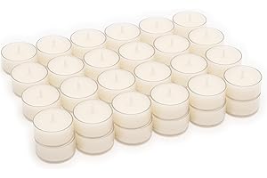 Stonebriar 48 Count White Unscented Smokeless Long Burning Clear Cup Tea Light Candles with 8 Hour Burn Time