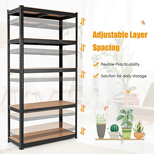 Tangkula Metal Storage Shelves, Heavy Duty Steel 5 Tier Utility Shelves with Adjustable Shelves